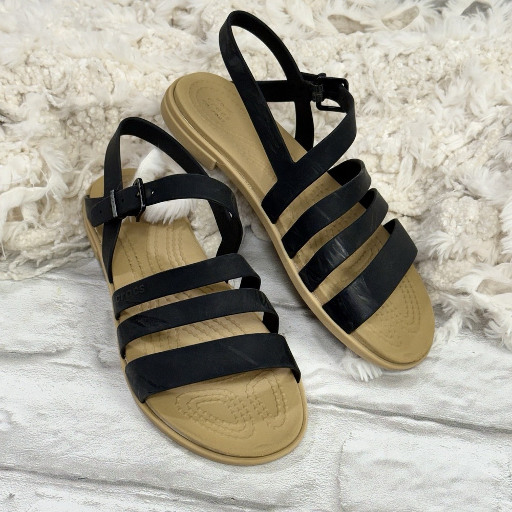 Crocs‎ Tulum Womens Size 5 Black Brown Beach Walking Casual Strappy Sandals